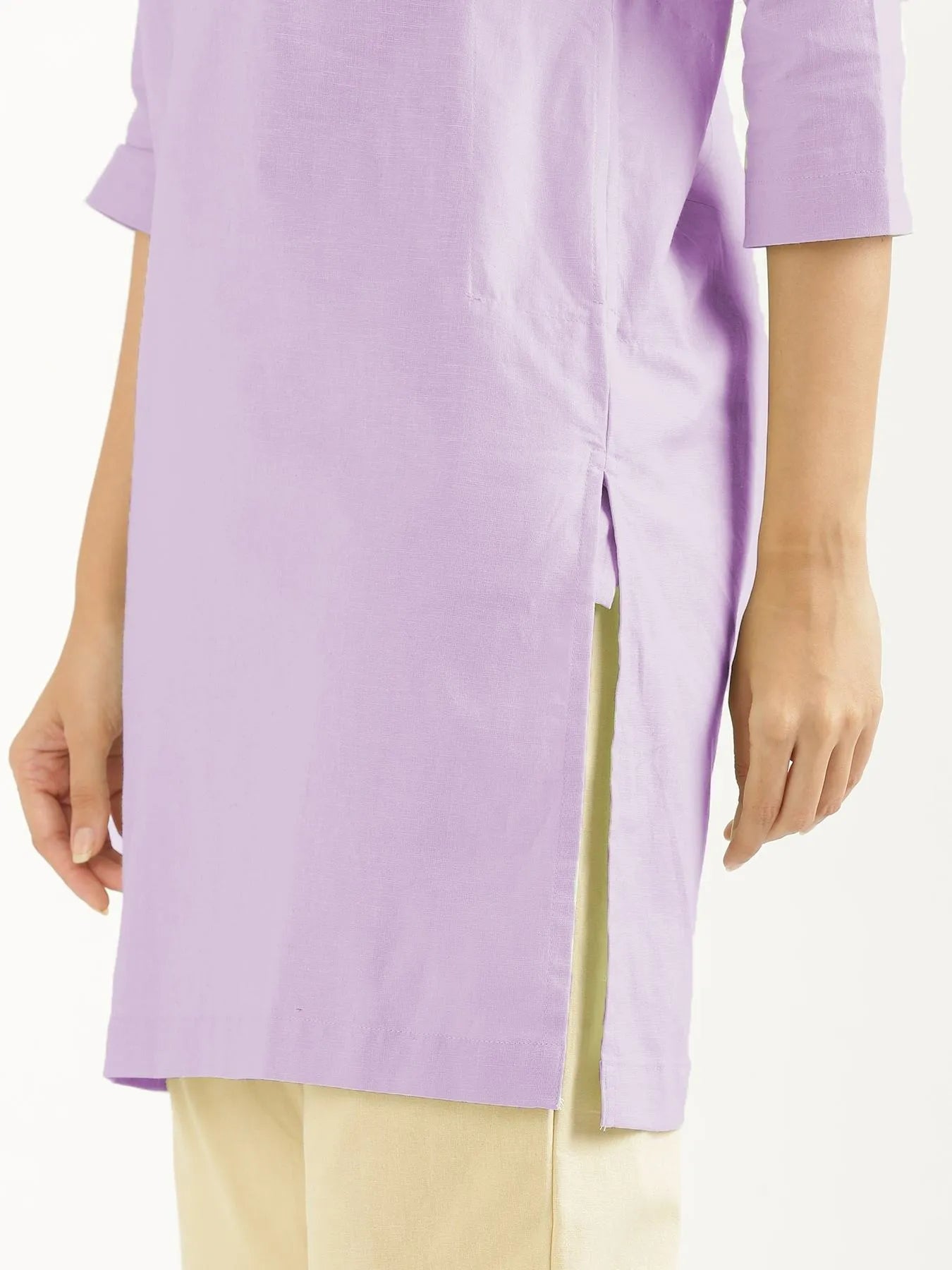Women Lilac Airy Linen Mid Thigh Length Kurta