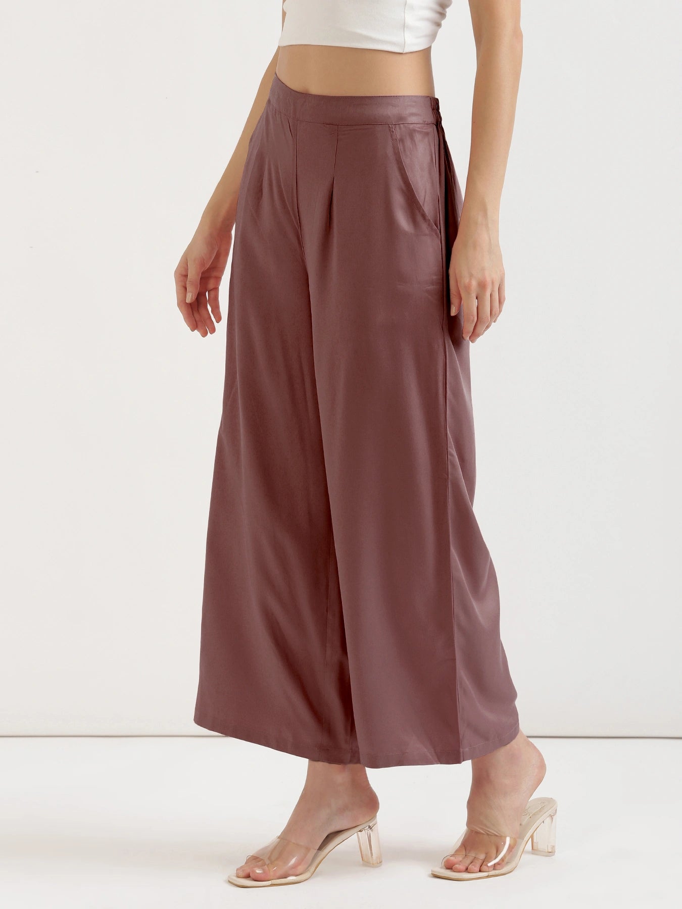 Women Rose Taupe Viscose Palazzo Pant