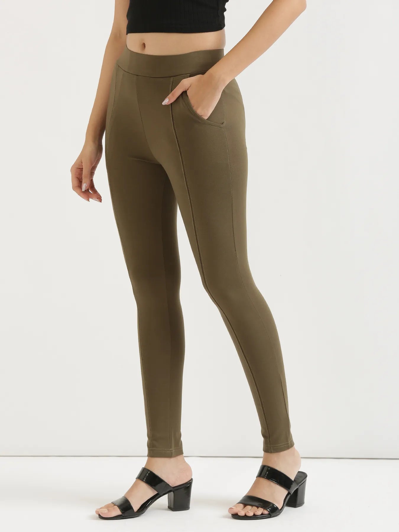 Women Olive Green 4-Way Stretchable Pants