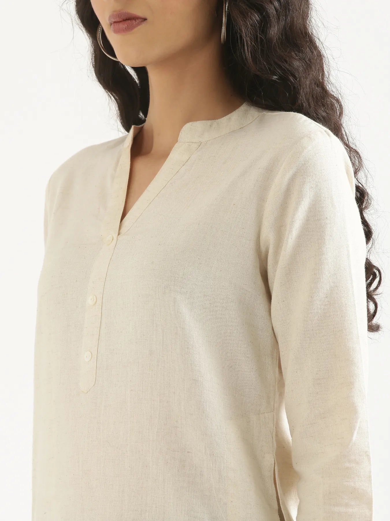 Women Ecru Airy Linen Long Kurta
