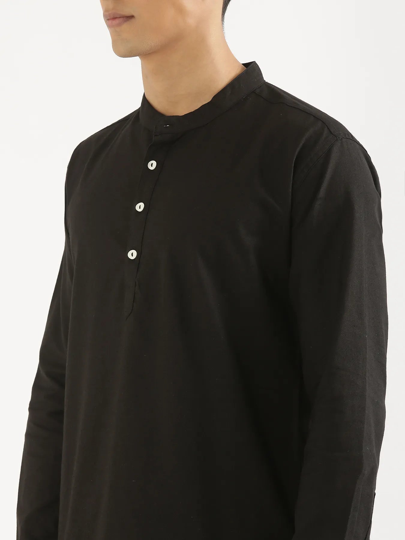 Men Black Airy Linen Short Kurta