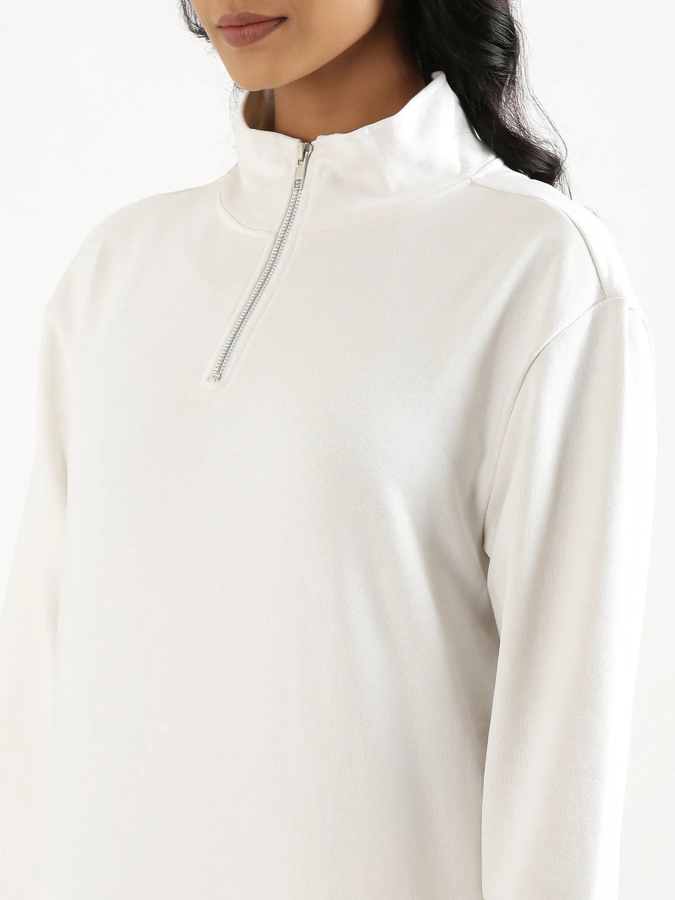 Unisex White Zip Neck Sweatshirt