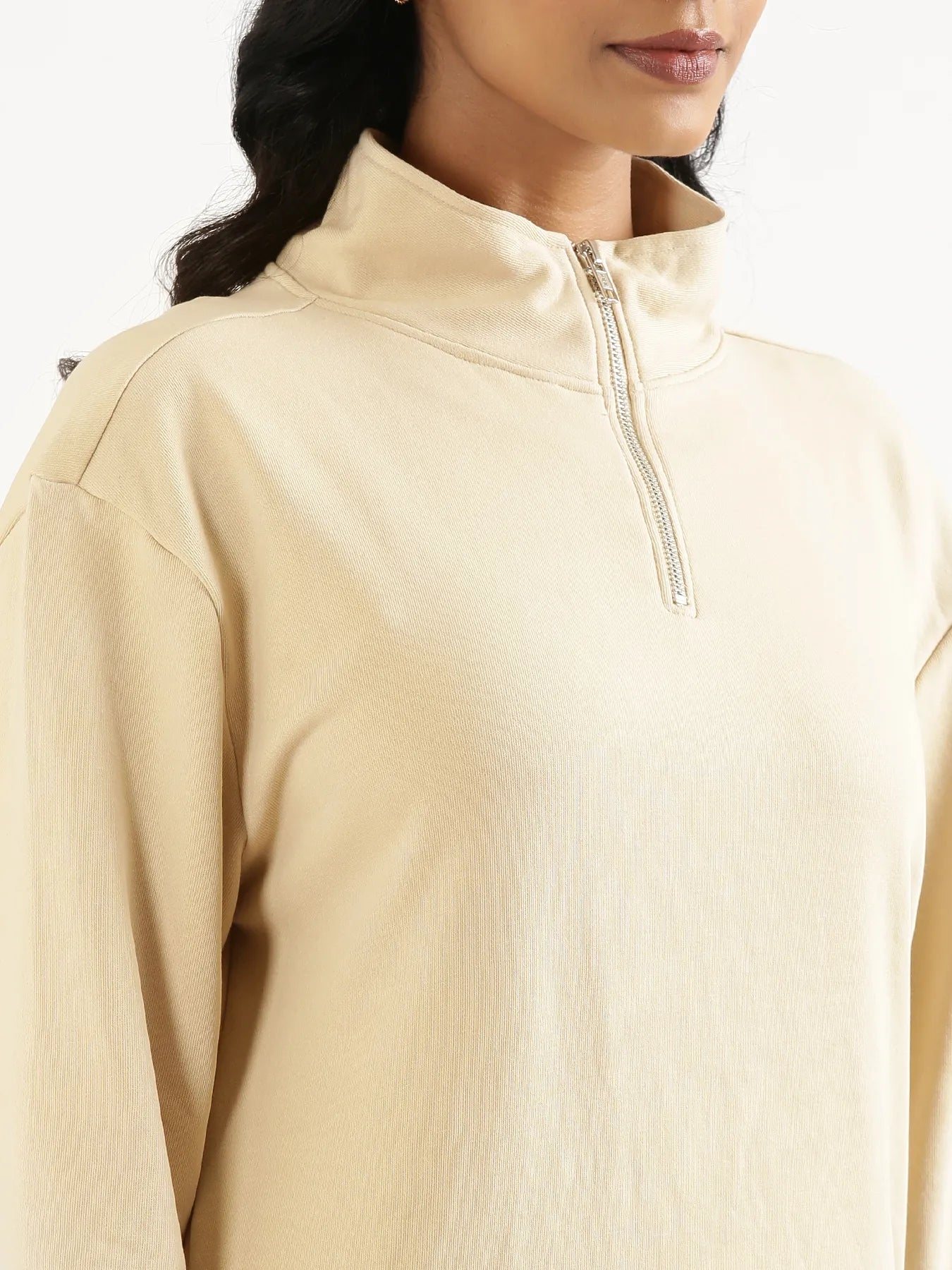 Unisex Beige Zip Neck Sweatshirt