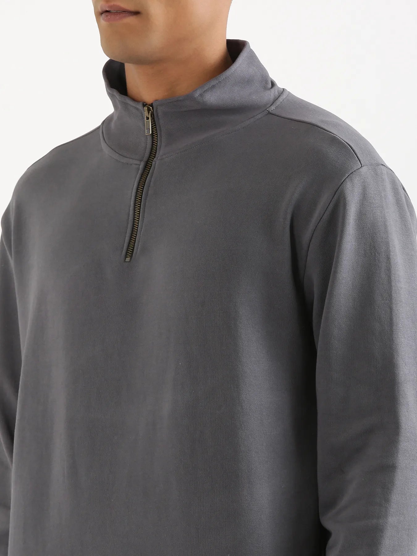 Unisex Grey Zip Neck Sweatshirt