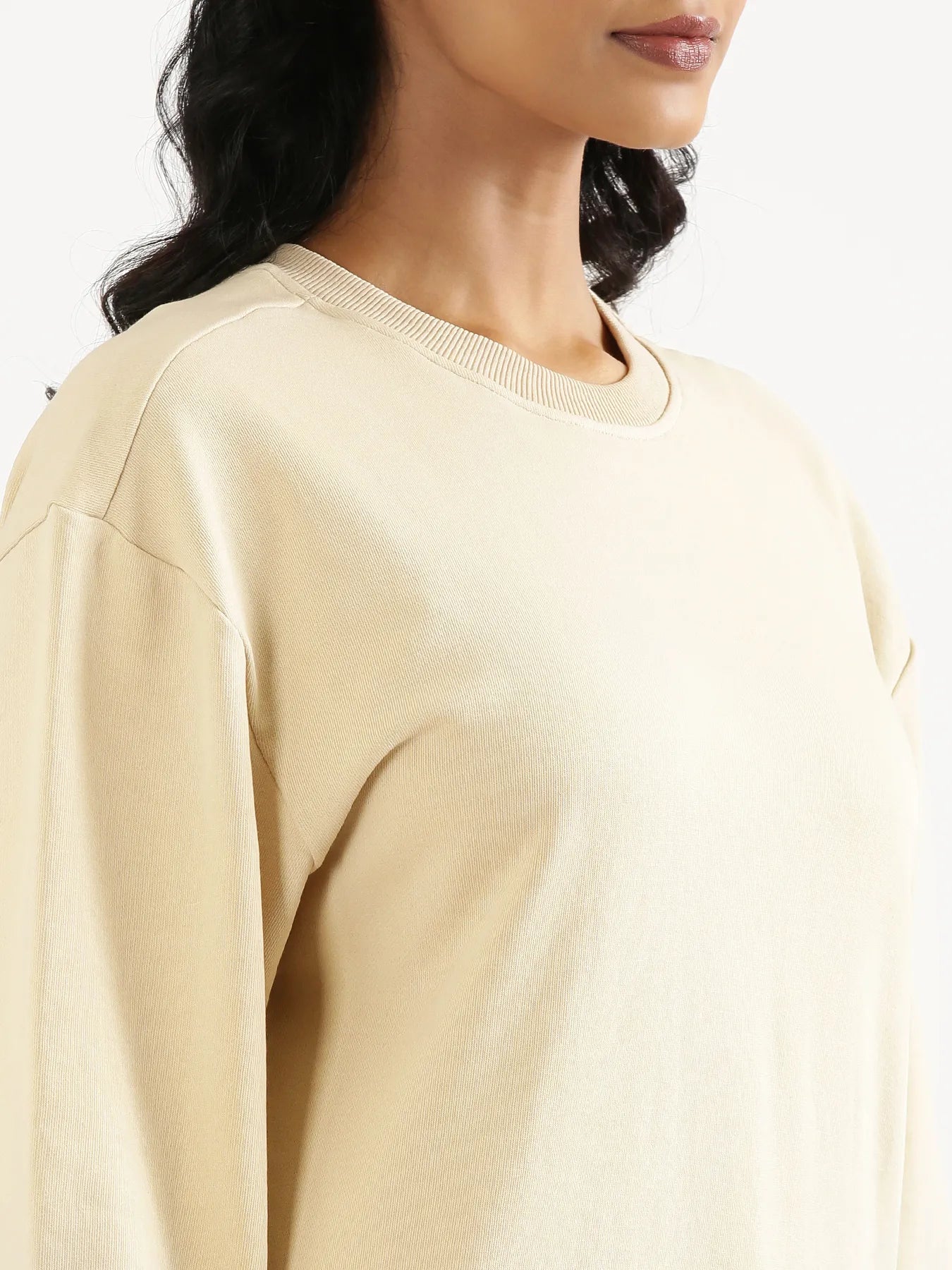 Unisex Beige Round Neck Sweatshirt