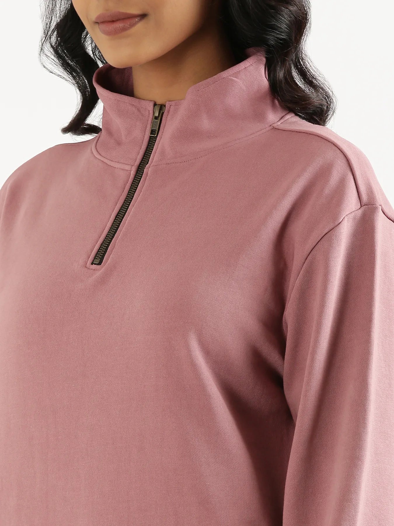 Unisex Rose Taupe Zip Neck Sweatshirt