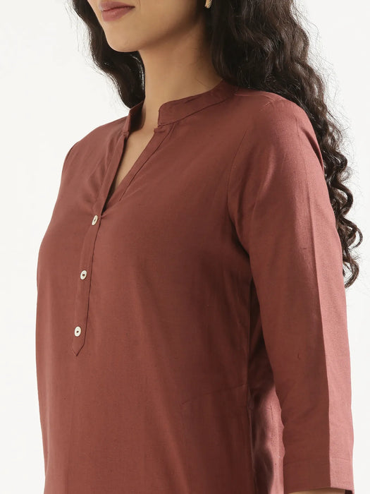 Women Rose Taupe Airy Linen Long Kurta