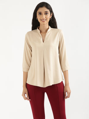 Women Beige Viscose Pleated Top