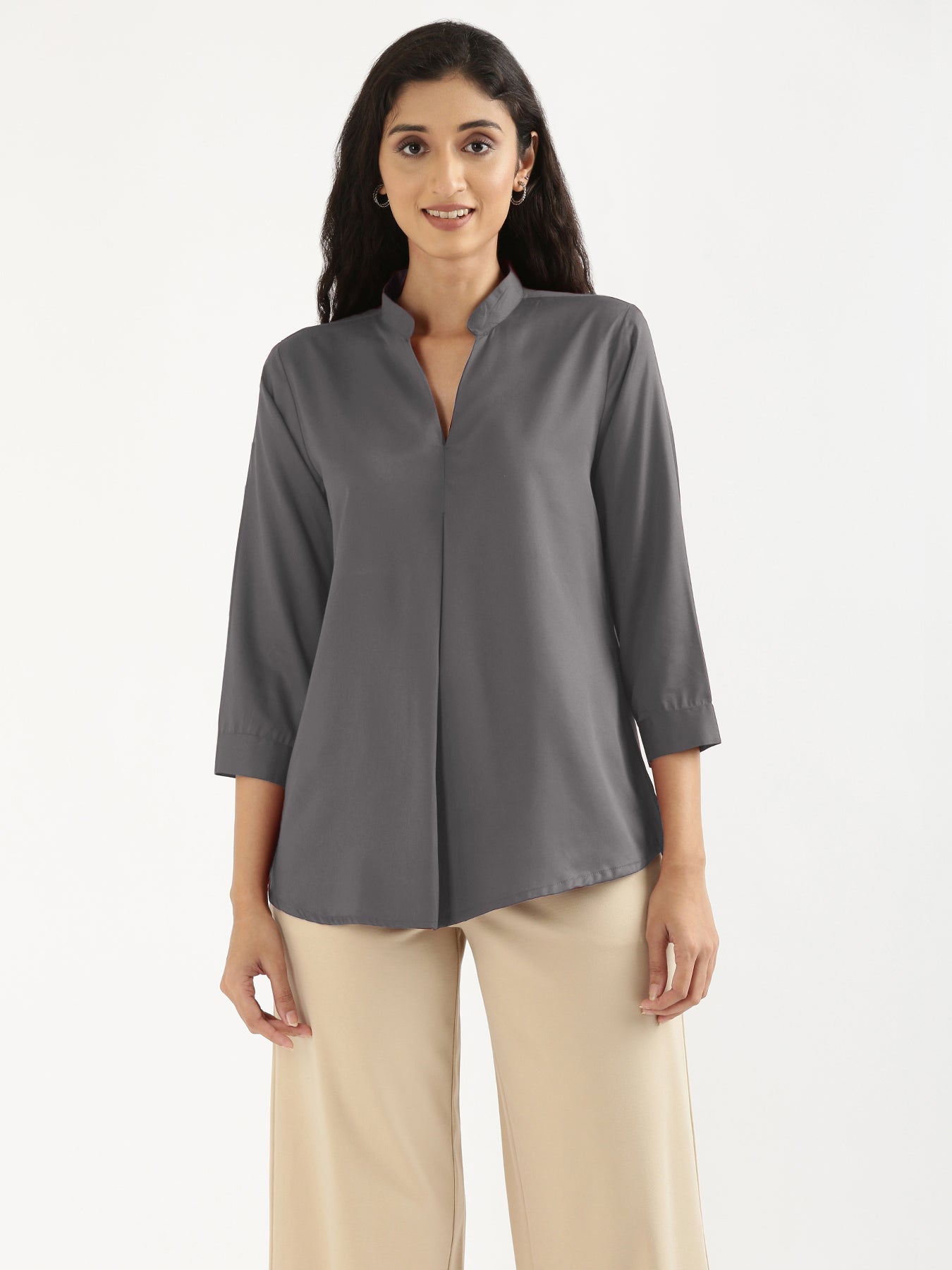 Women Grey Viscose Pleated Top