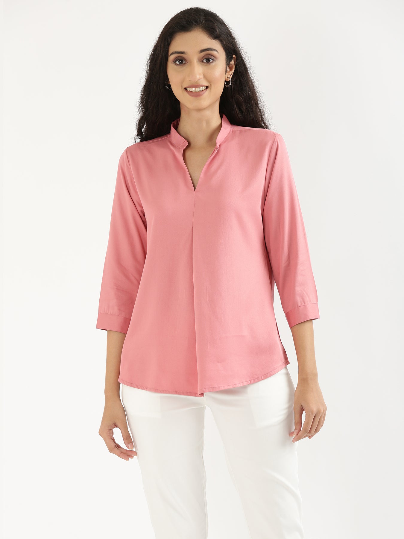 Women Rose Viscose Pleated Top