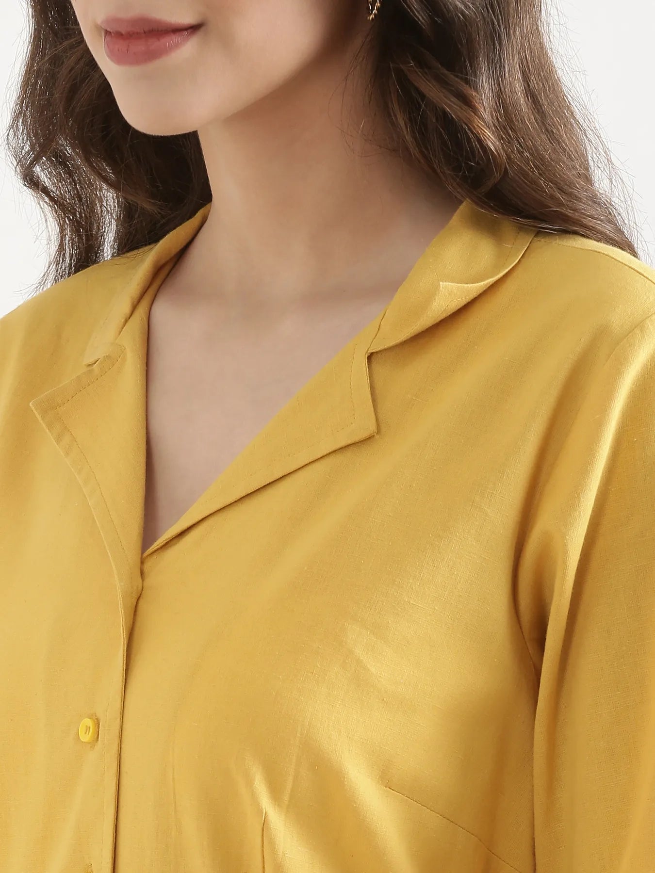 Women Yellow Airy Linen Flared Dress