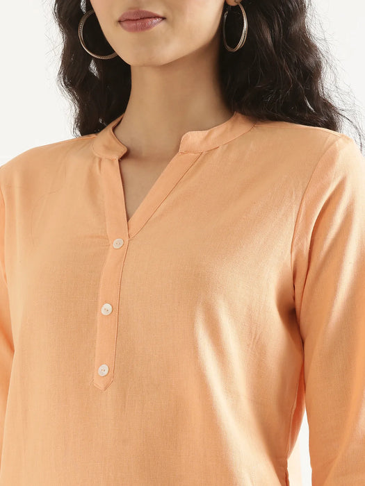 Women Peach Airy Linen Long Kurta