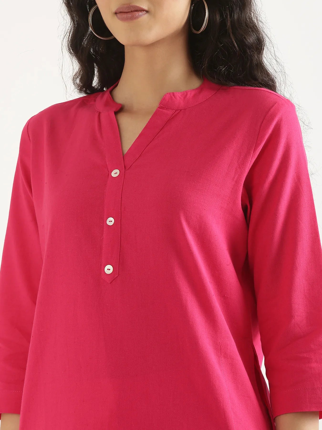 Women Hot Pink Airy Linen Long Kurta