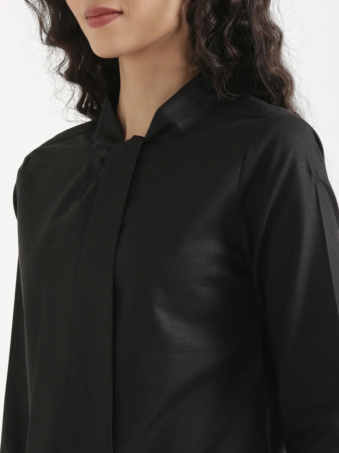 Women Black Linen Blend Knot Blouse