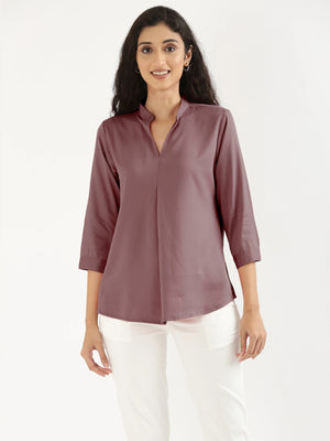 Women Rose Taupe Viscose Pleated Top