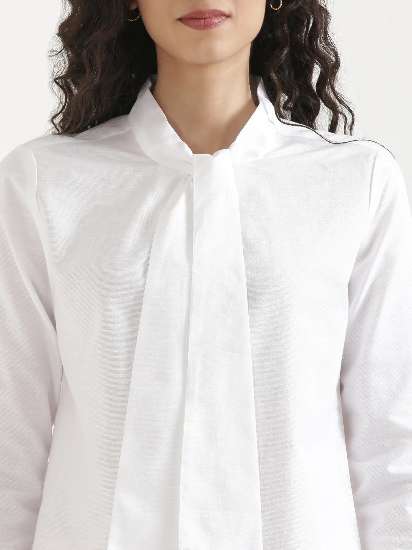 Women White Linen Blend Knot Blouse