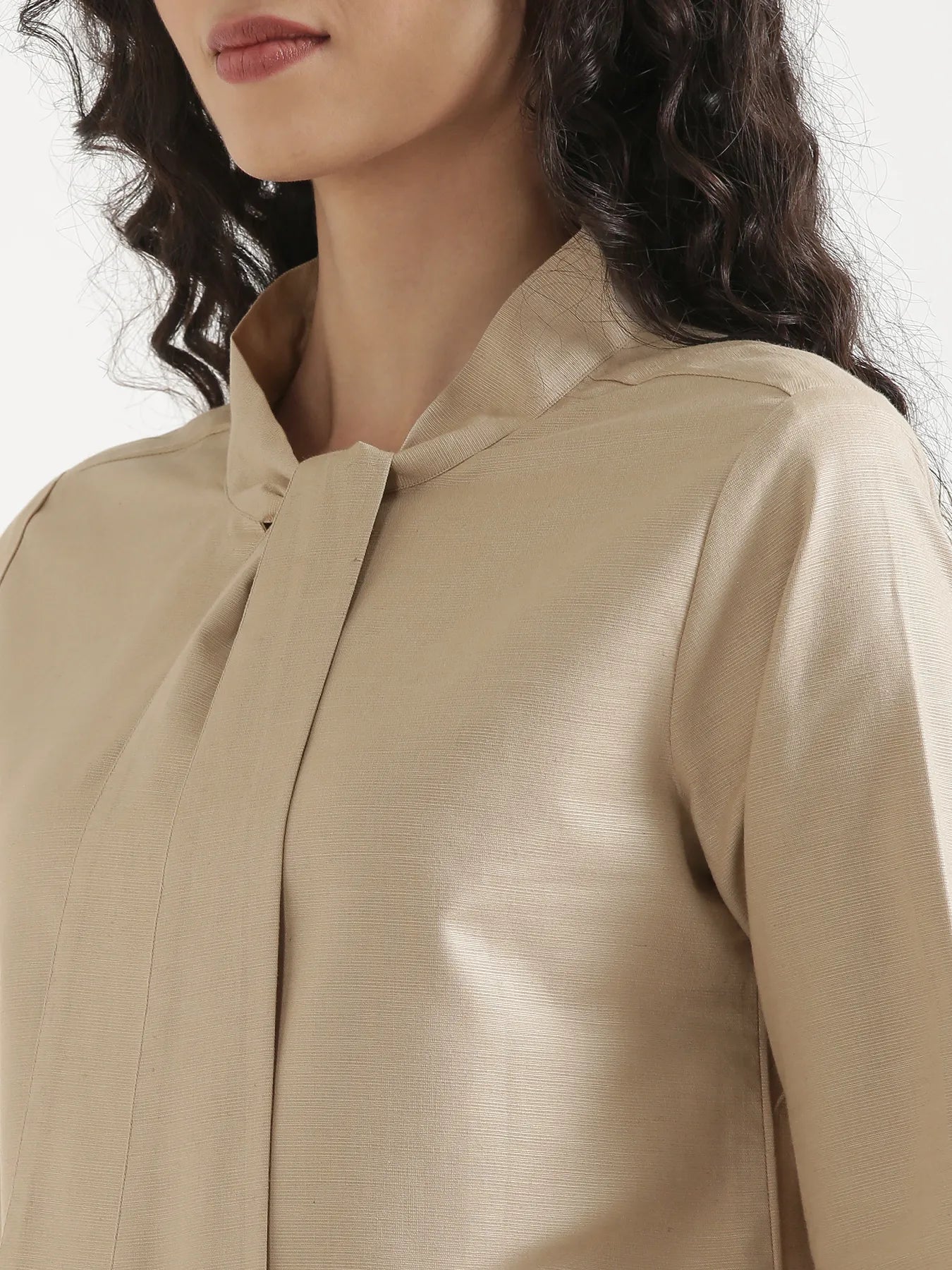 Women Taupe Linen Blend Knot Blouse & Ecru Airy Linen Straight Pants Pant Set