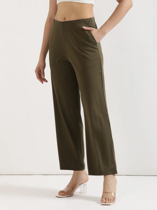Women Olive Green Wide Leg Pants
