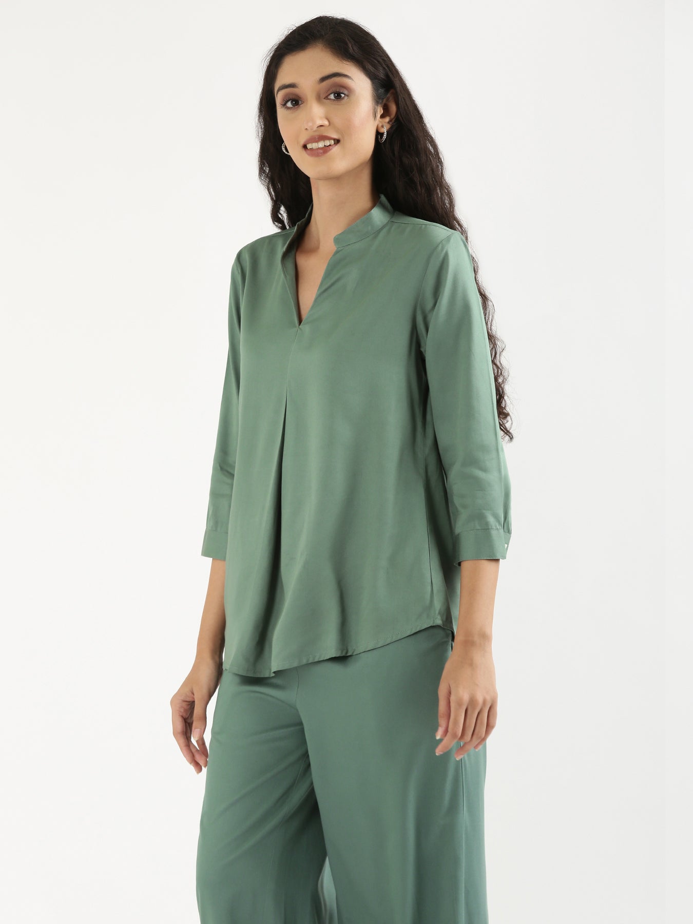 Women Jade Viscose Pleated Top