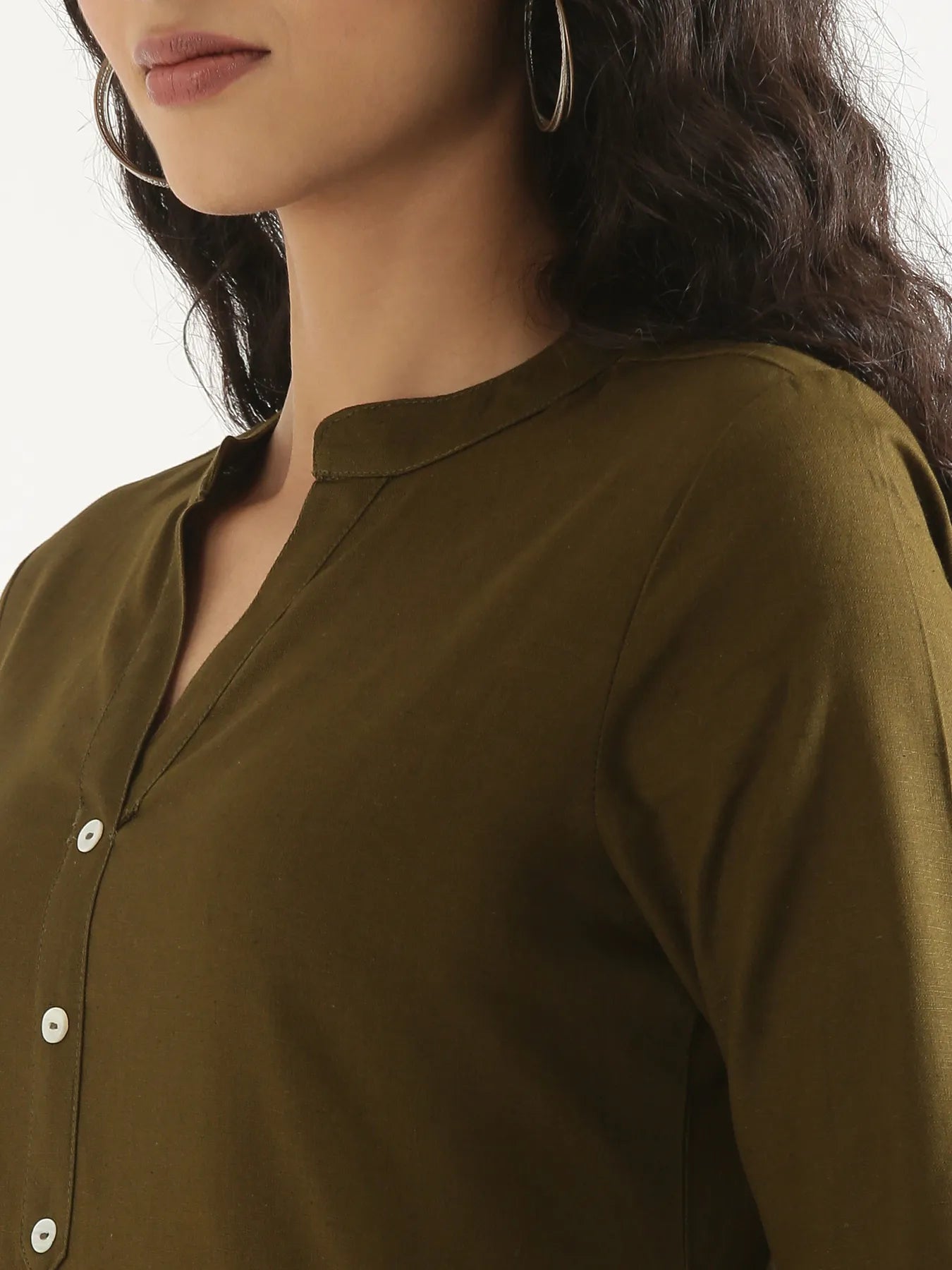 Women Olive Green Airy Linen Long Kurta