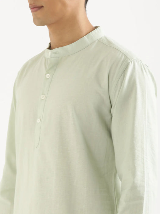 Men Mint Green Airy Linen Short Kurta