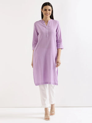 Women Lilac Airy Linen Long Kurta