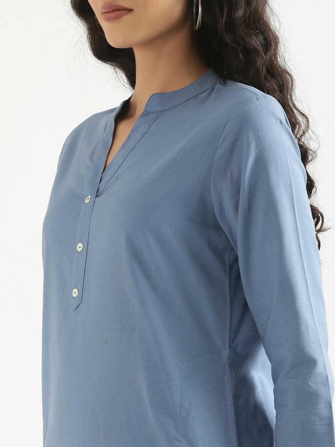 Women English Blue Airy Linen Long Kurta