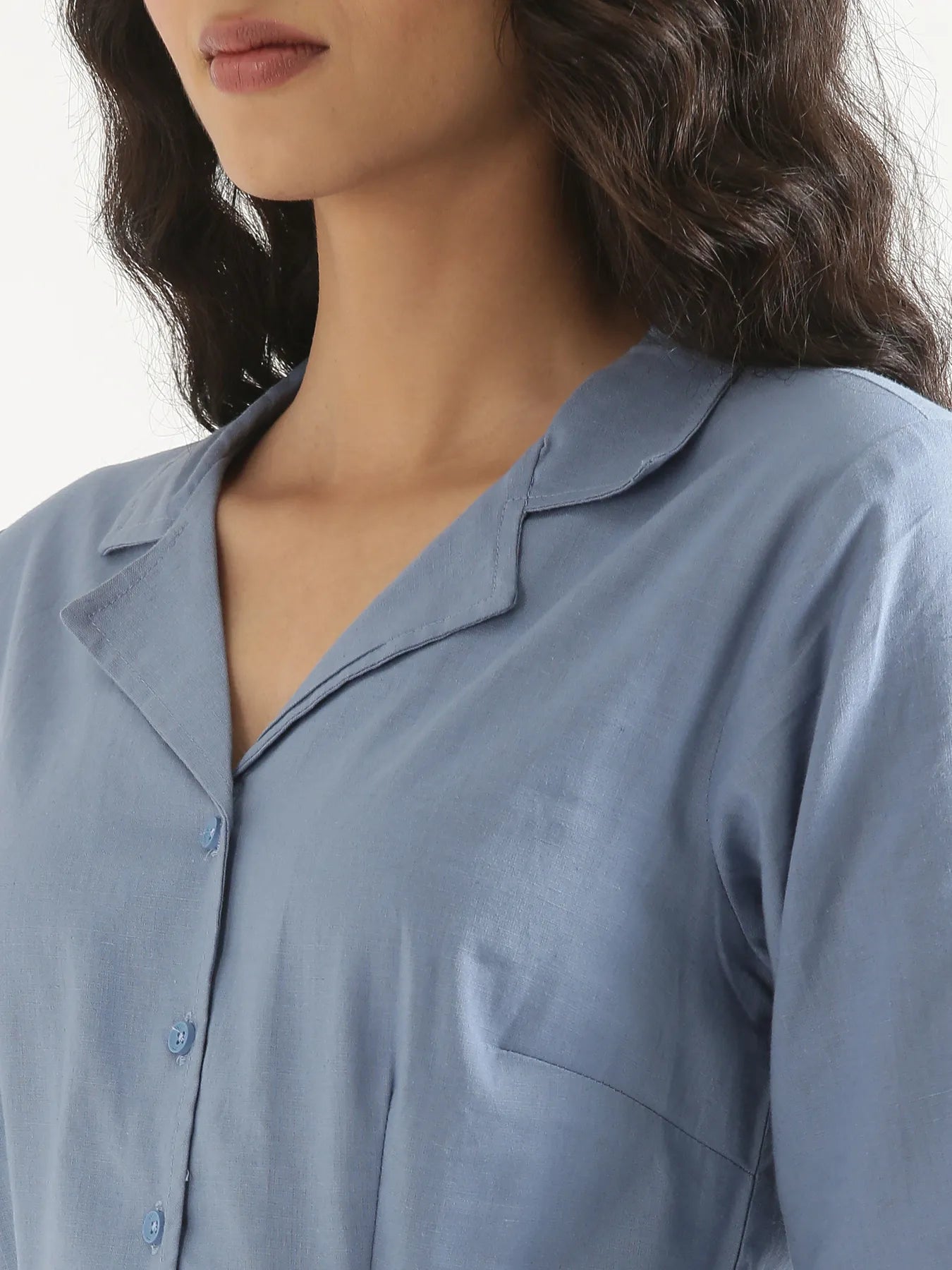 Women English Blue Airy Linen Flared Dress