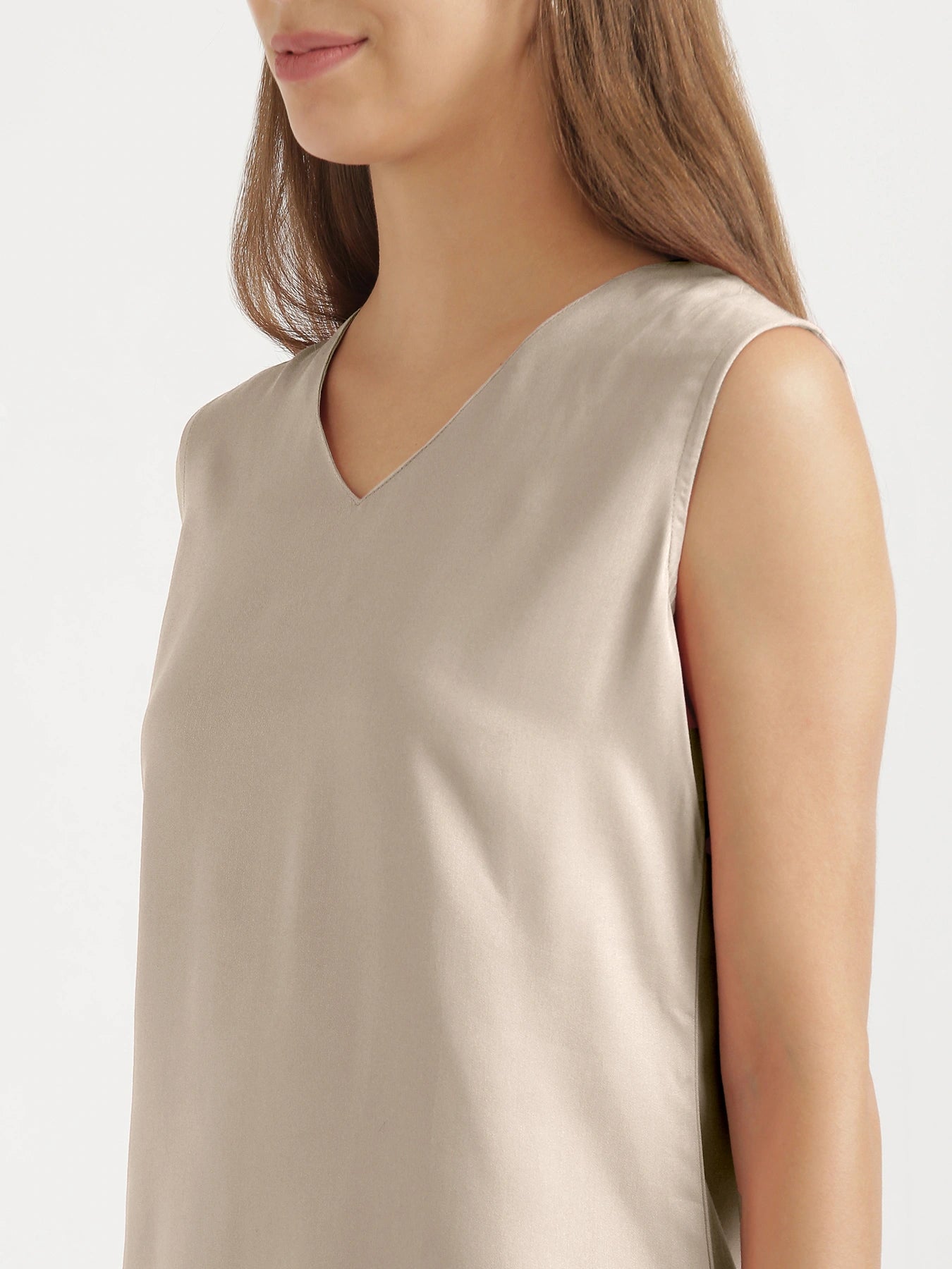Women Taupe V-Neck Sleeveless Top