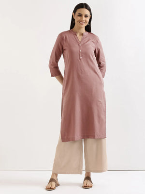 Women Rose Taupe Airy Linen Long Kurta