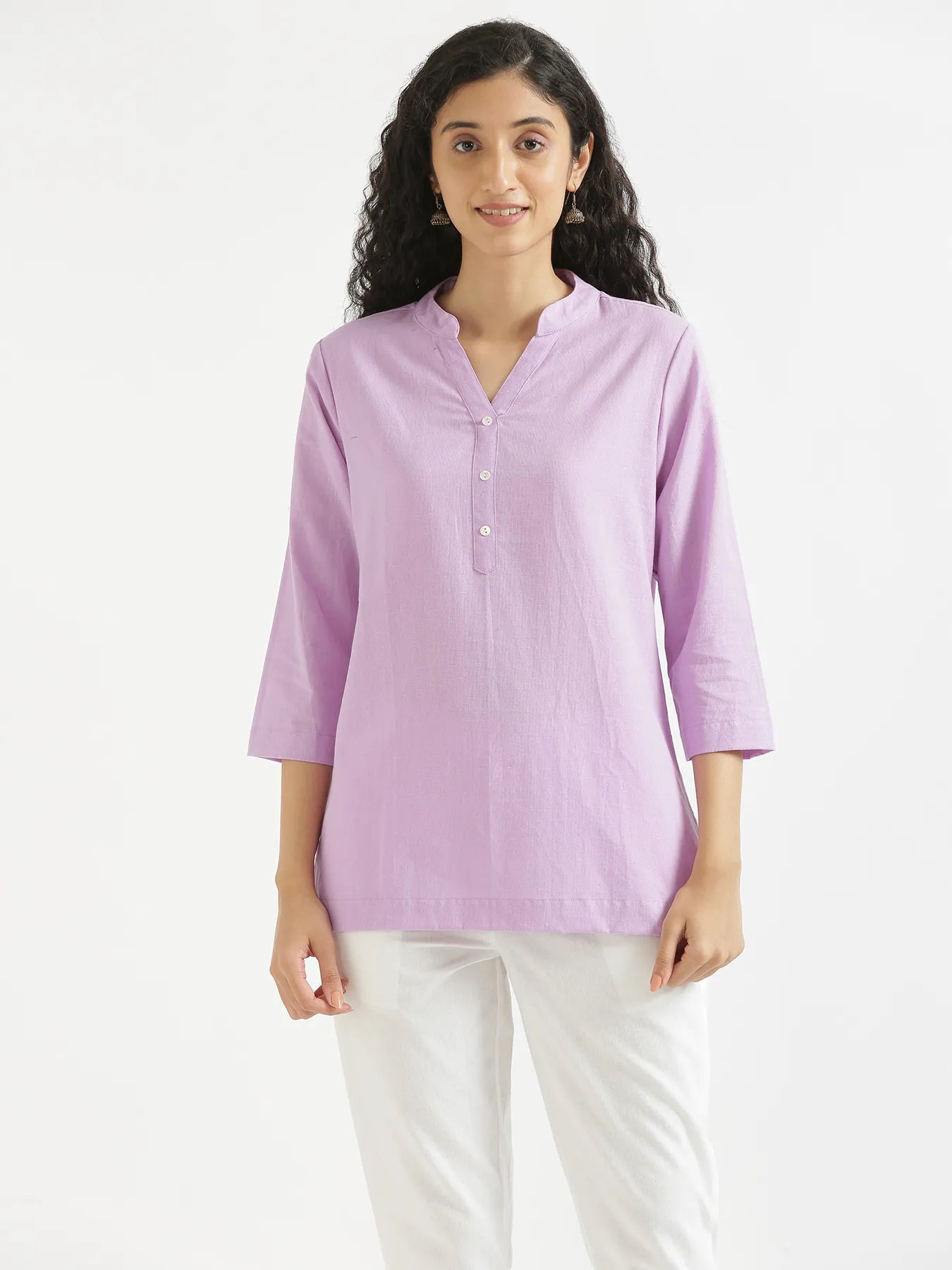 Women Lilac Airy Linen Short Kurta