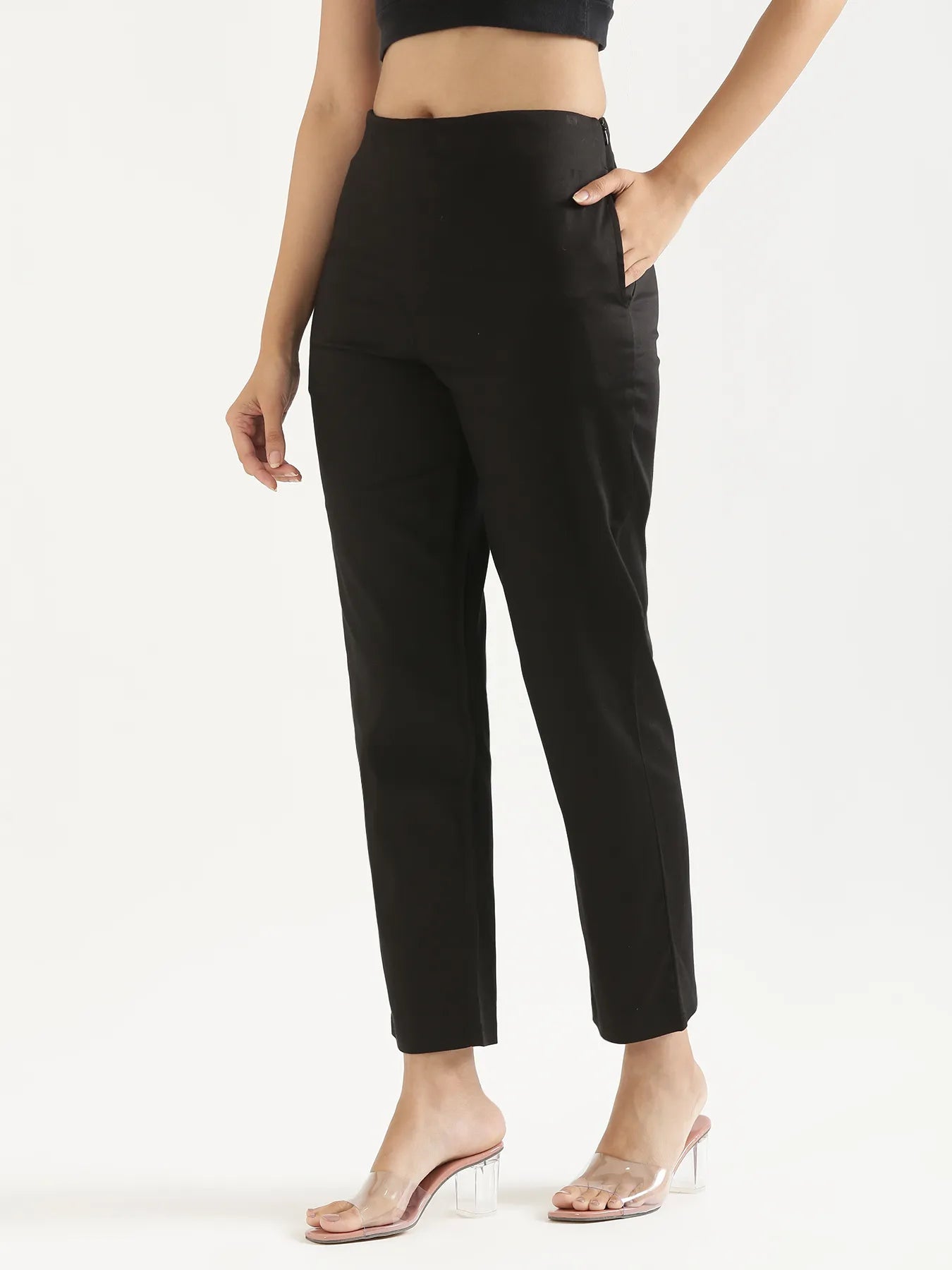 Women Plus Size Black Straight Fit Formal Pants