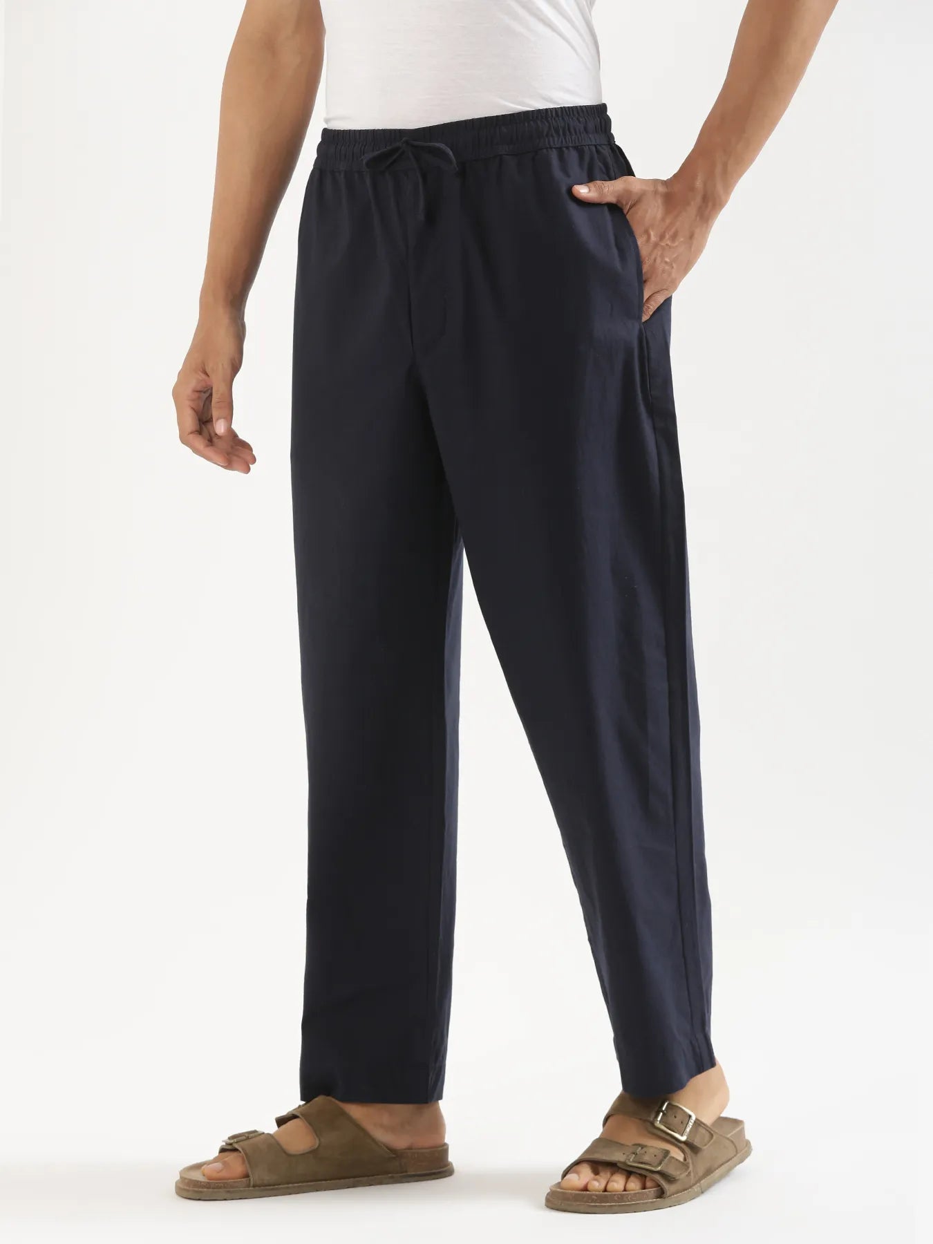Men Navy Blue Cotton Pant
