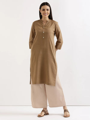 Women Coffee Brown Airy Linen Long Kurta