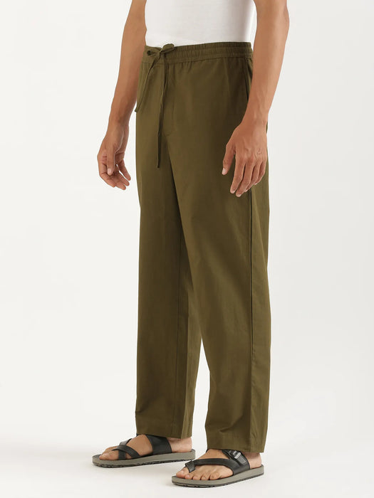 Men Olive Green Cotton Pant