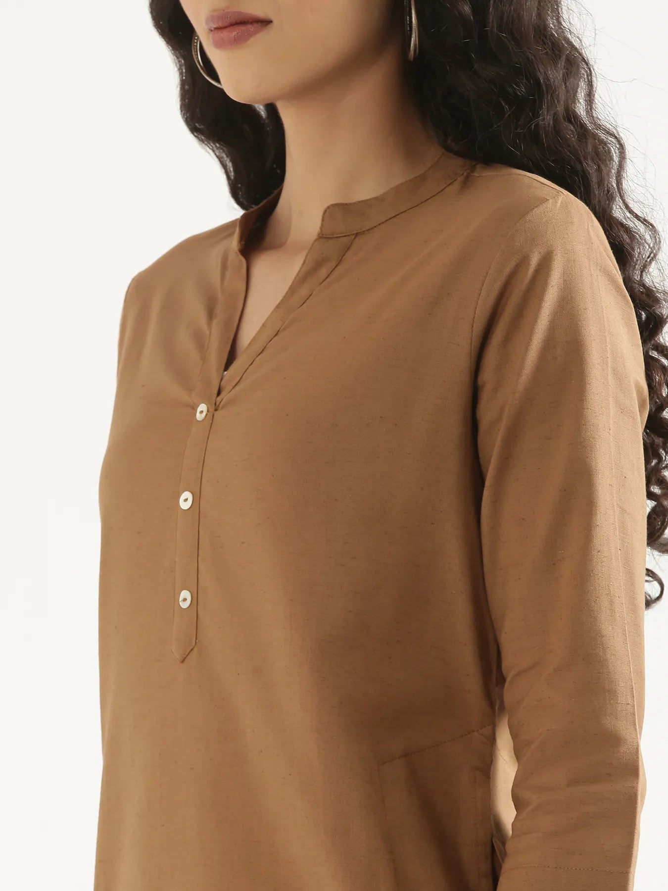 Women Coffee Brown Airy Linen Long Kurta