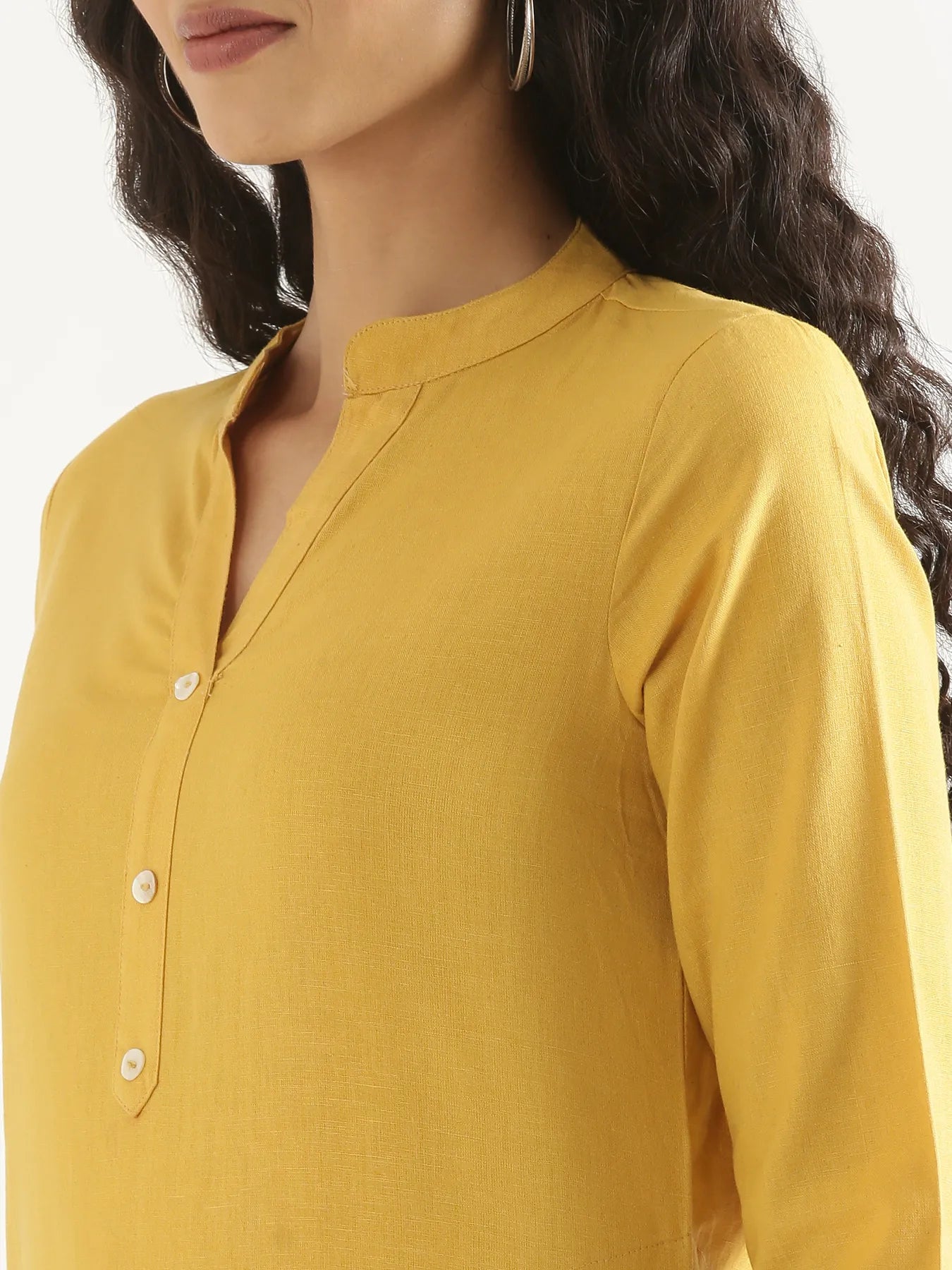 Women Yellow Airy Linen Long Kurta