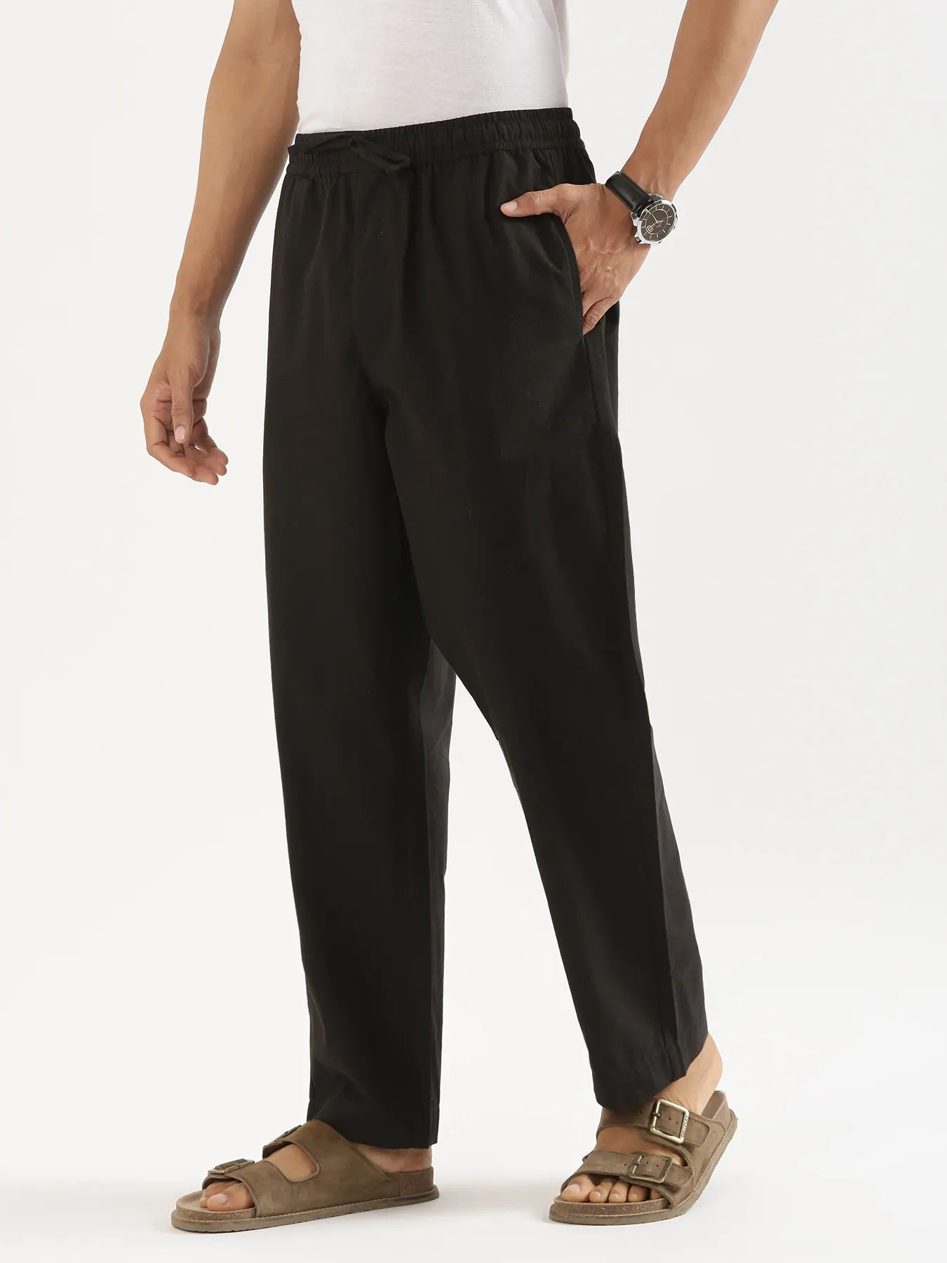 Men Black Cotton Pant