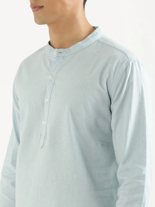 Men Sky Blue Airy Linen Short Kurta