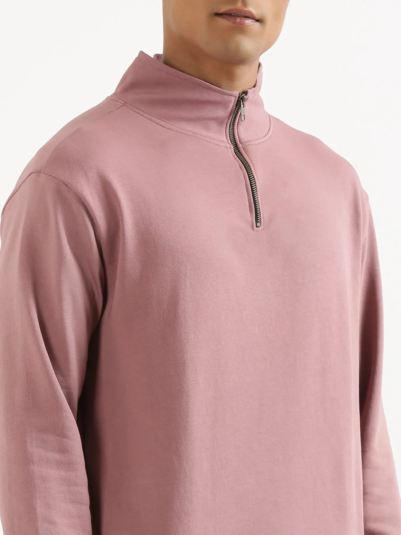 Unisex Rose Taupe Zip Neck Sweatshirt