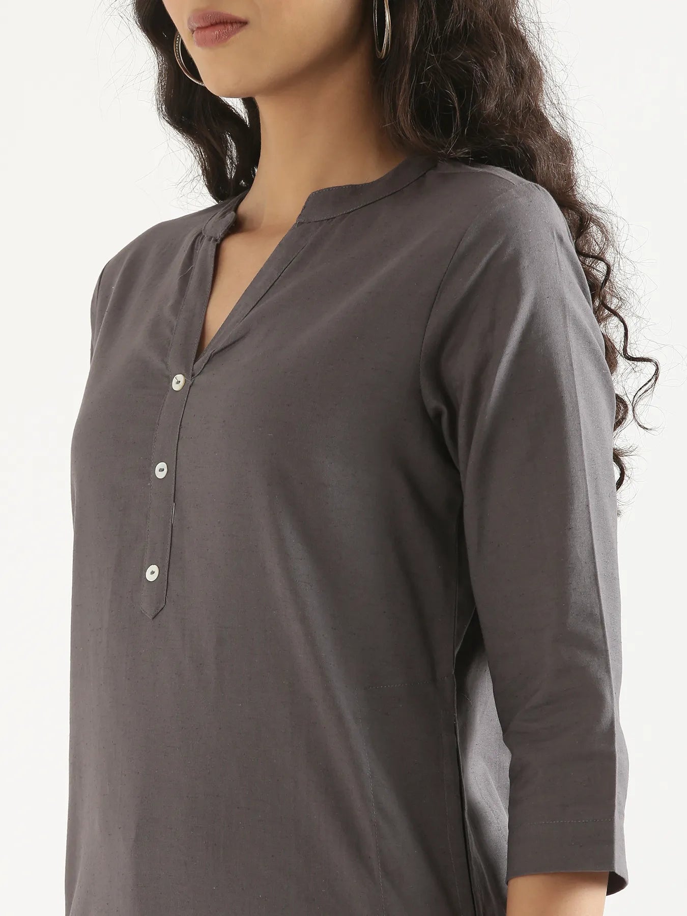 Women Slate Grey Airy Linen Long Kurta