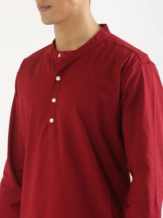 Men Maroon Airy Linen Long Kurta