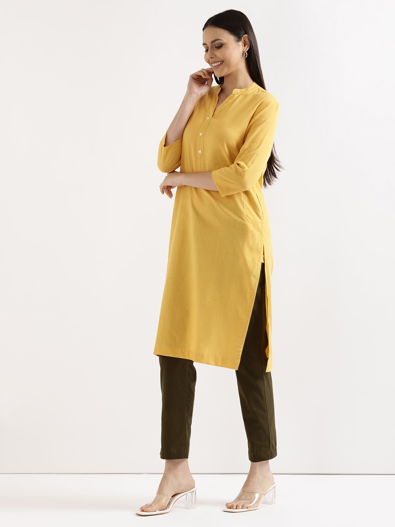 Women Yellow & Rose Taupe Long Kurta