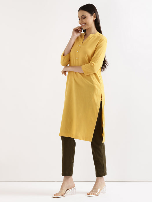 Women Yellow & Rose Taupe Long Kurta