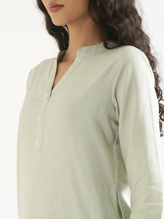 Women Mint Green Airy Linen Long Kurta