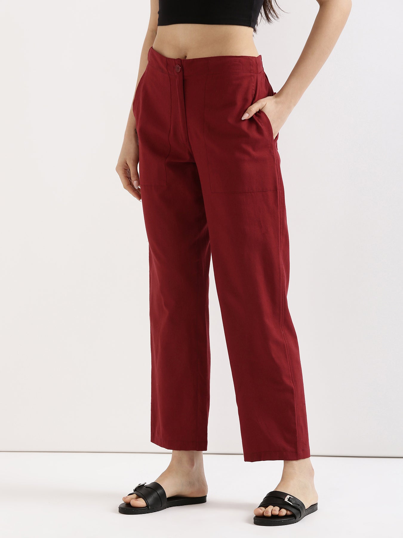 Maroon Airy Linen Pants