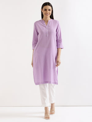 Women Lilac Airy Linen Long Kurta