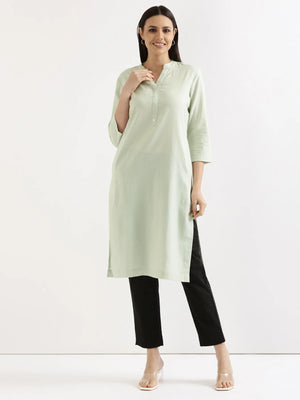 Women Mint Green Airy Linen Long Kurta