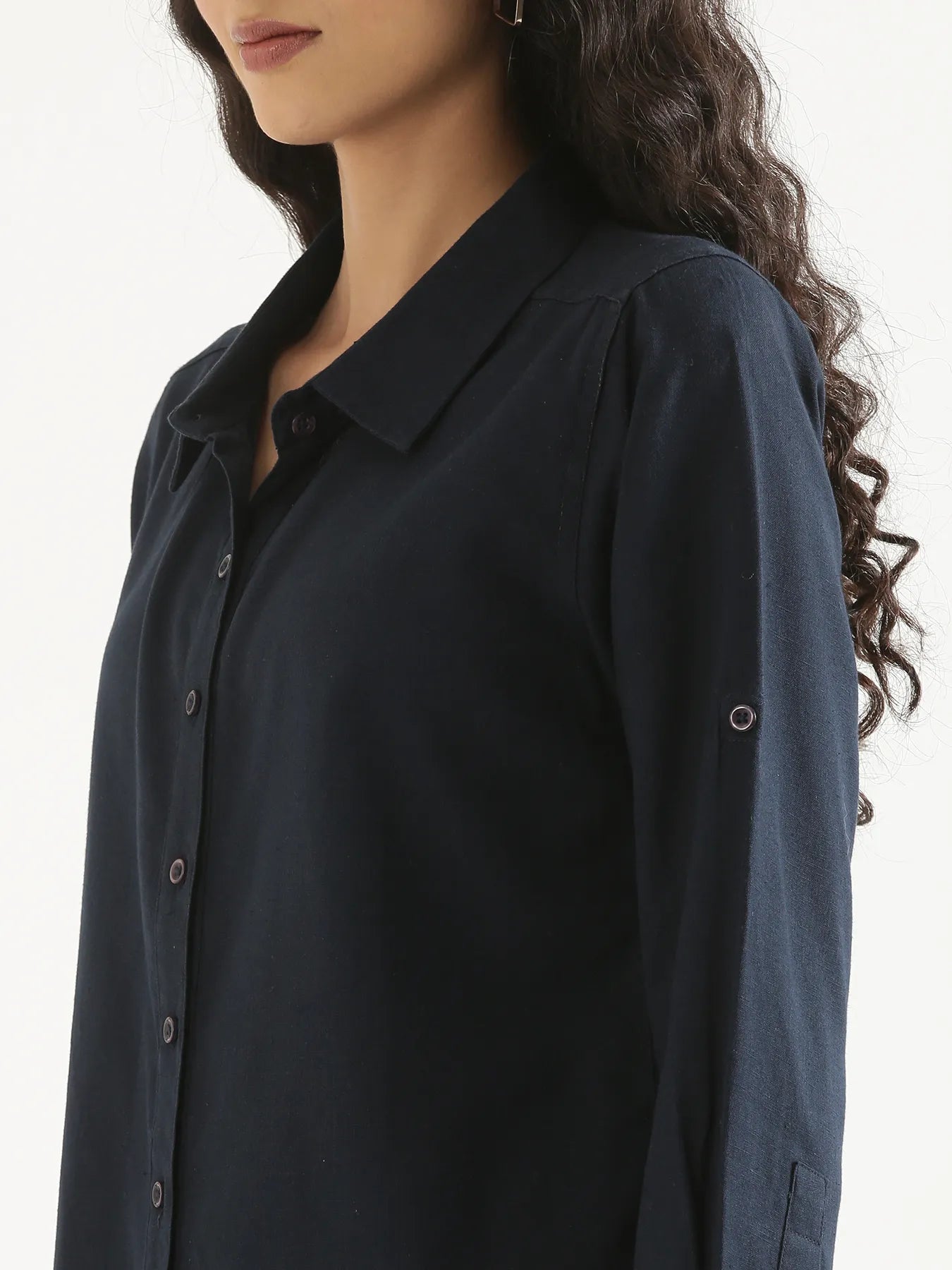 Women Navy Blue Airy-Linen Shirt