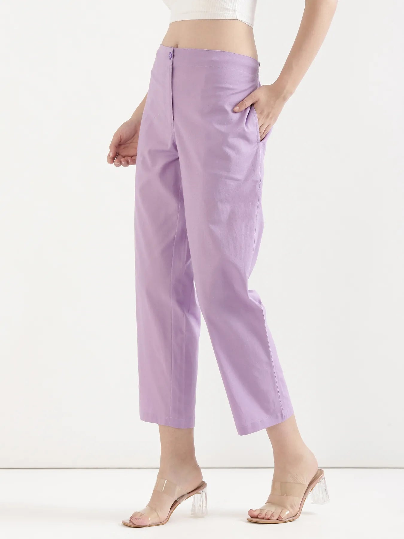 Women Lilac Airy Linen Straight Pant
